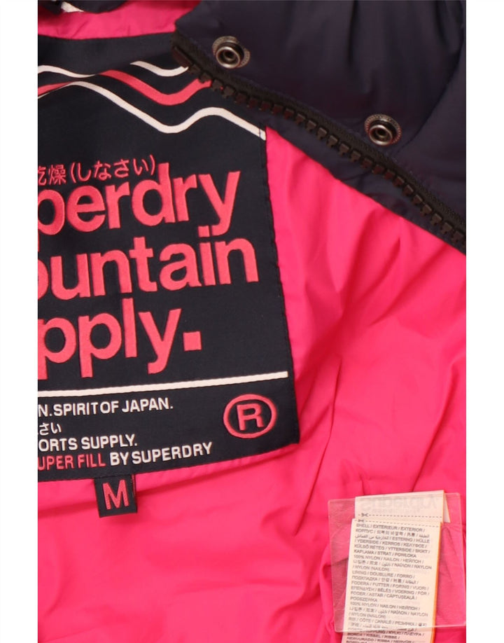 SUPERDRY Womens Hooded Padded Jacket UK 12 Medium Navy Blue Nylon