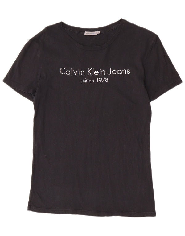Calvin Klein Jeans Womens Graphic T-Shirt Top UK 12 Medium Black Cotton