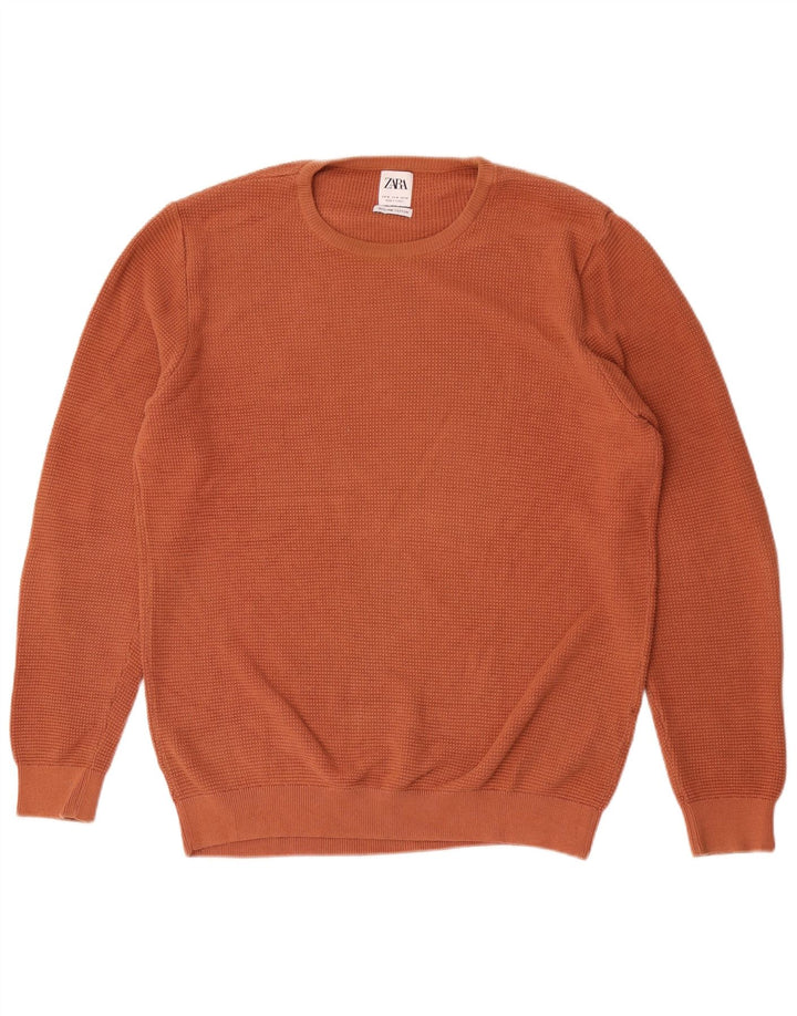 Zara Mens Crew Neck Jumper Sweater Medium Orange Cotton