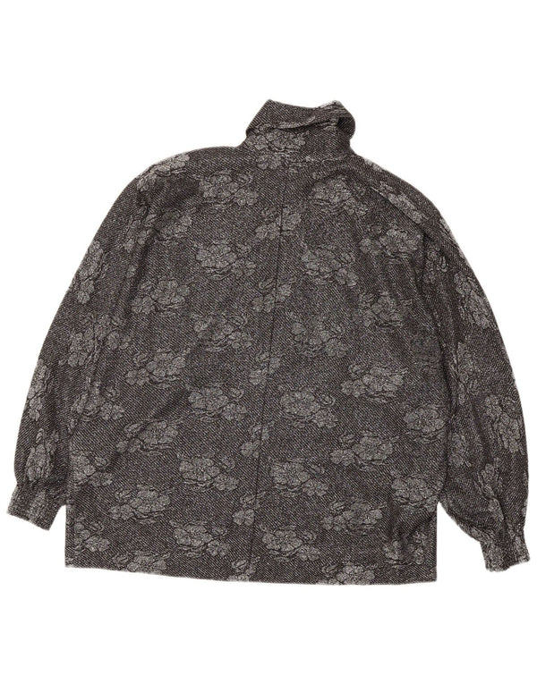 Vintage Womens See Through Long Sleeve Blouse Top UK 18 XL Black Floral