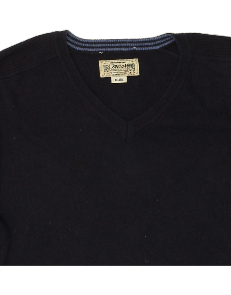 MARLBORO CLASSICS Mens V-Neck Jumper Sweater 2XL Navy Blue Polyamide | Vintage Marlboro Classics | Thrift | Second-Hand Marlboro Classics | Used Clothing | Messina Hembry 