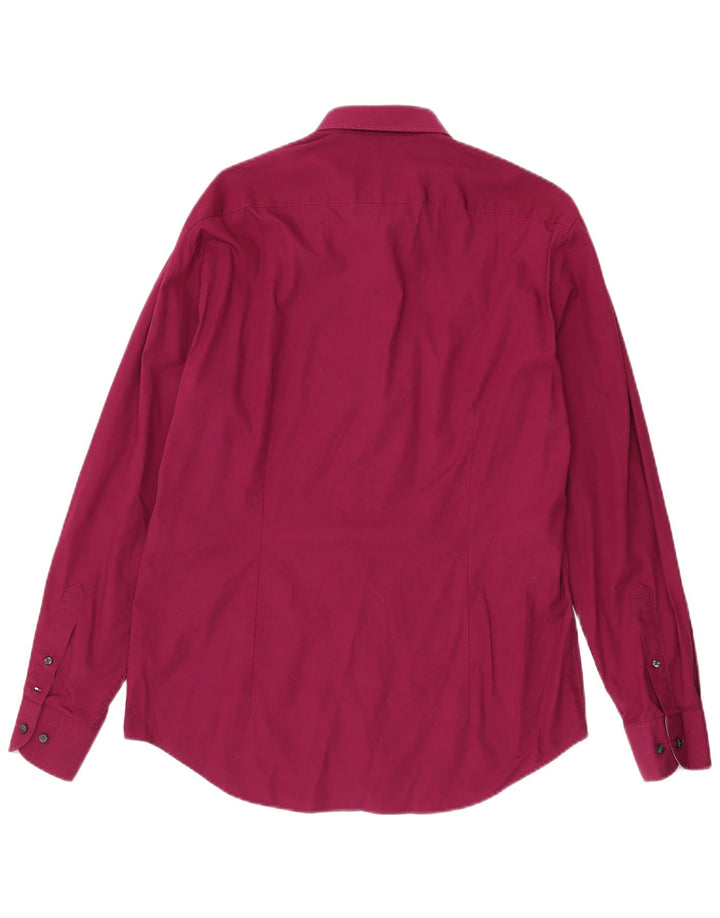 Tommy Hilfiger Mens Fitted Shirt Size 41 16 Large Pink Cotton