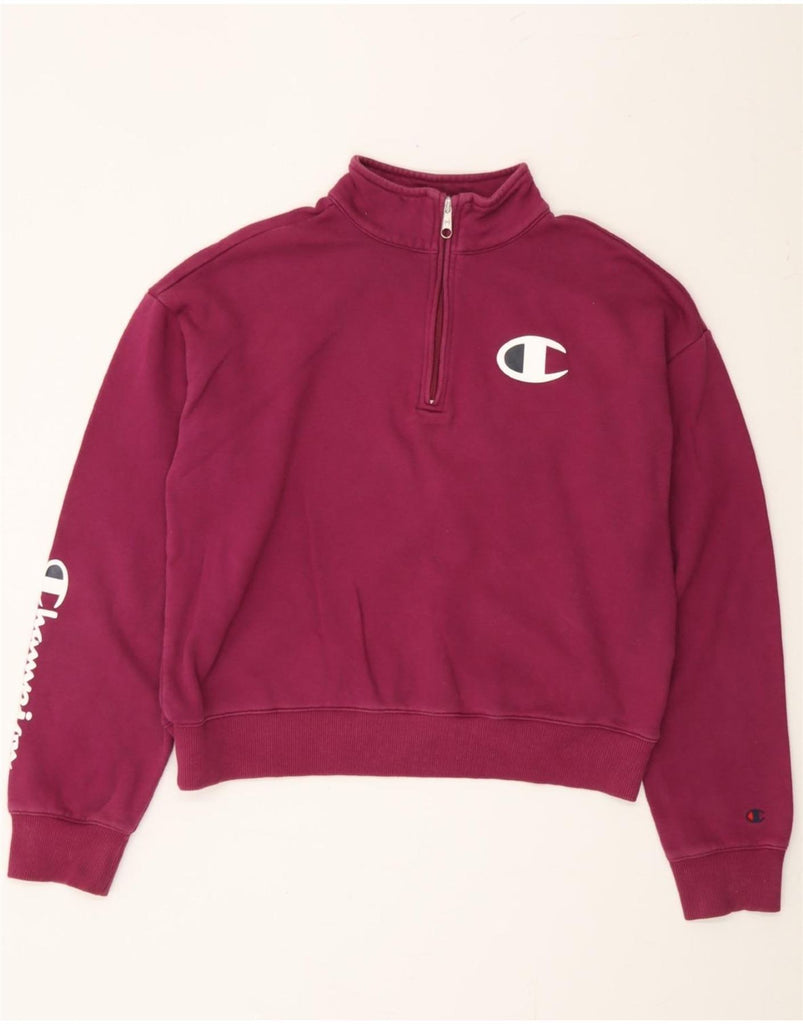 CHAMPION Womens Graphic Zip Neck Sweatshirt Jumper UK 18 XL Burgundy Vintage Champion and Second-Hand Champion from Messina Hembry 