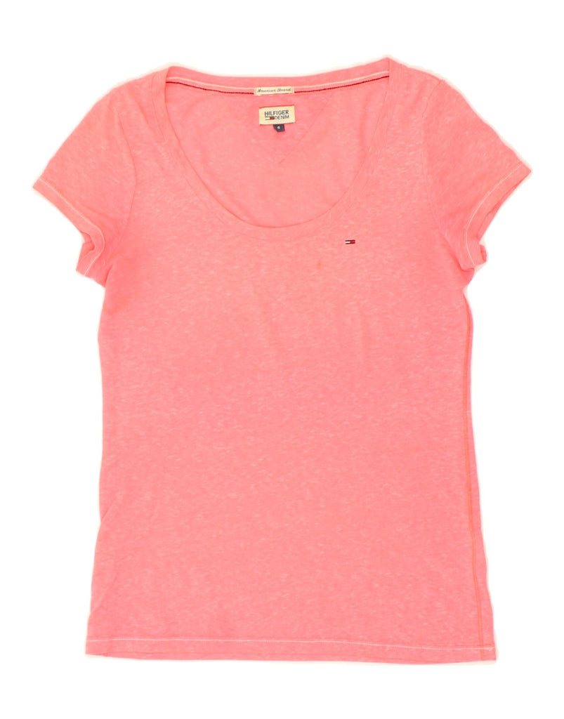 TOMMY HILFIGER Womens T-Shirt Top UK 10 Small Pink Flecked Polyester | Vintage Tommy Hilfiger | Thrift | Second-Hand Tommy Hilfiger | Used Clothing | Messina Hembry 