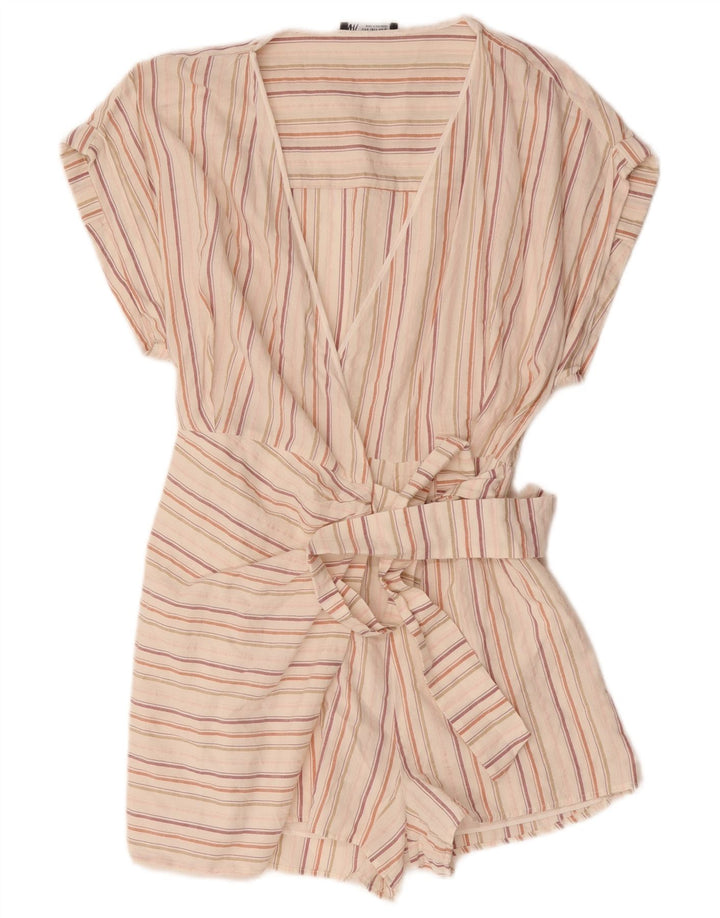 ZARA Womens Playsuit UK 10 Small Off White Striped