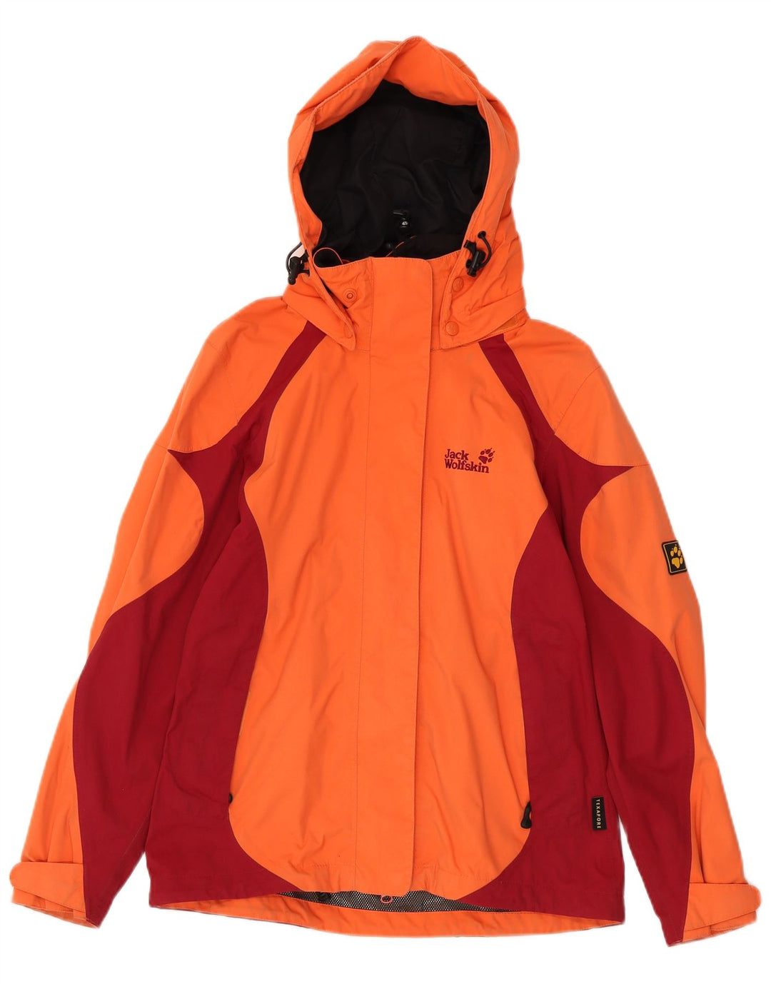 Jack Wolfskin Womens Hooded Rain Jacket UK 10 Small Orange Colourblock