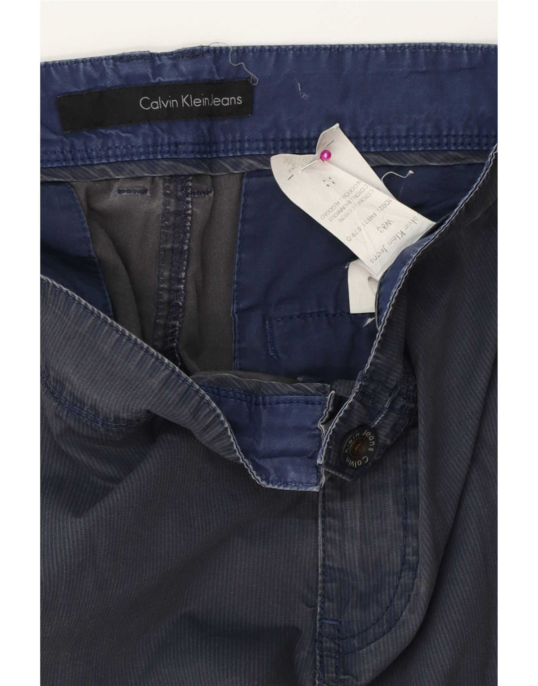 Calvin Klein Mens Cargo Shorts W33 Medium Navy Blue Pinstripe Cotton