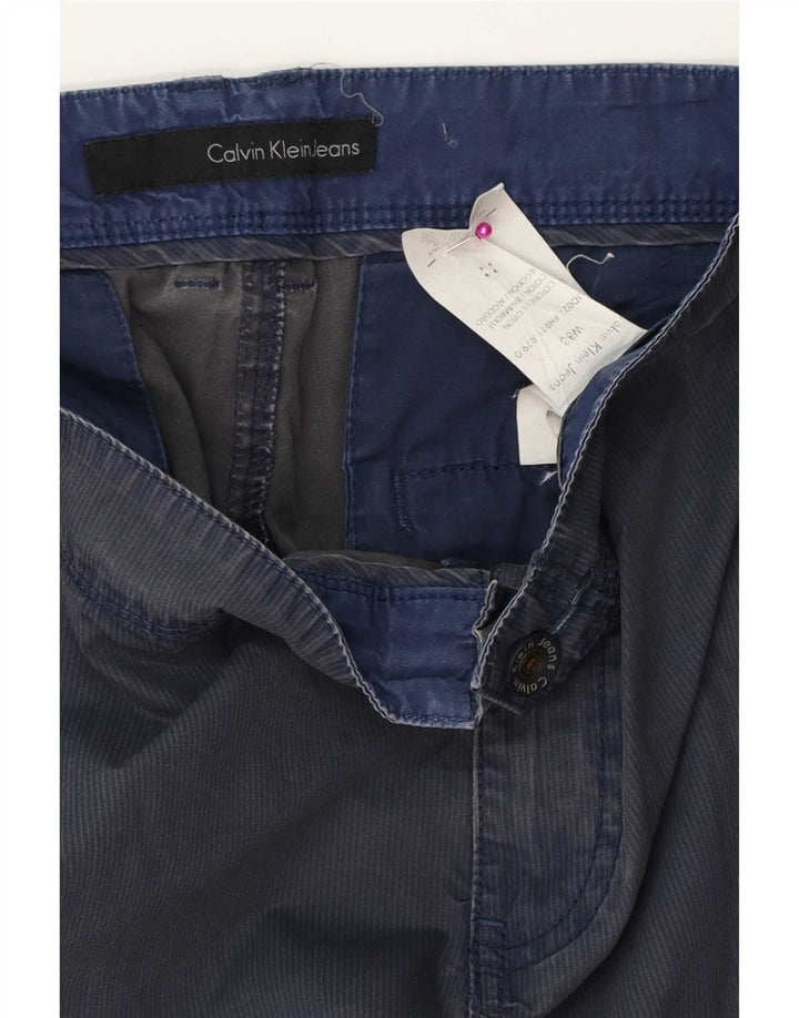 Calvin Klein Mens Cargo Shorts W33 Medium Navy Blue Pinstripe Cotton