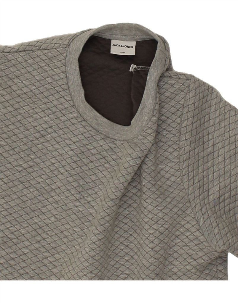 JACK & JONES Mens Sweatshirt Jumper Medium Grey Argyle/Diamond Polyester | Vintage Jack & Jones | Thrift | Second-Hand Jack & Jones | Used Clothing | Messina Hembry 