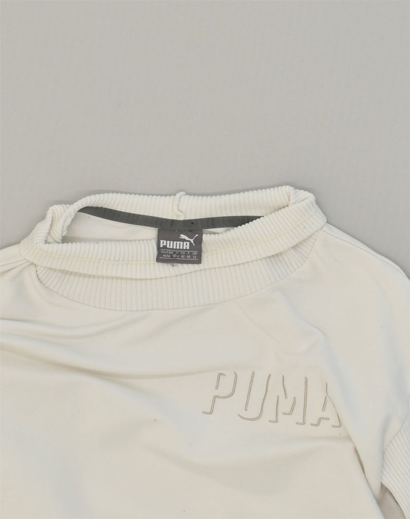 PUMA Womens Top Long Sleeve UK 12 Medium White Cotton | Vintage Puma | Thrift | Second-Hand Puma | Used Clothing | Messina Hembry 