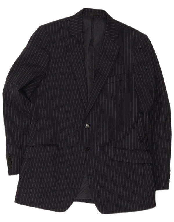 Jaeger Mens 2 Button Blazer Jacket UK 40 Large Navy Blue Pinstripe Wool