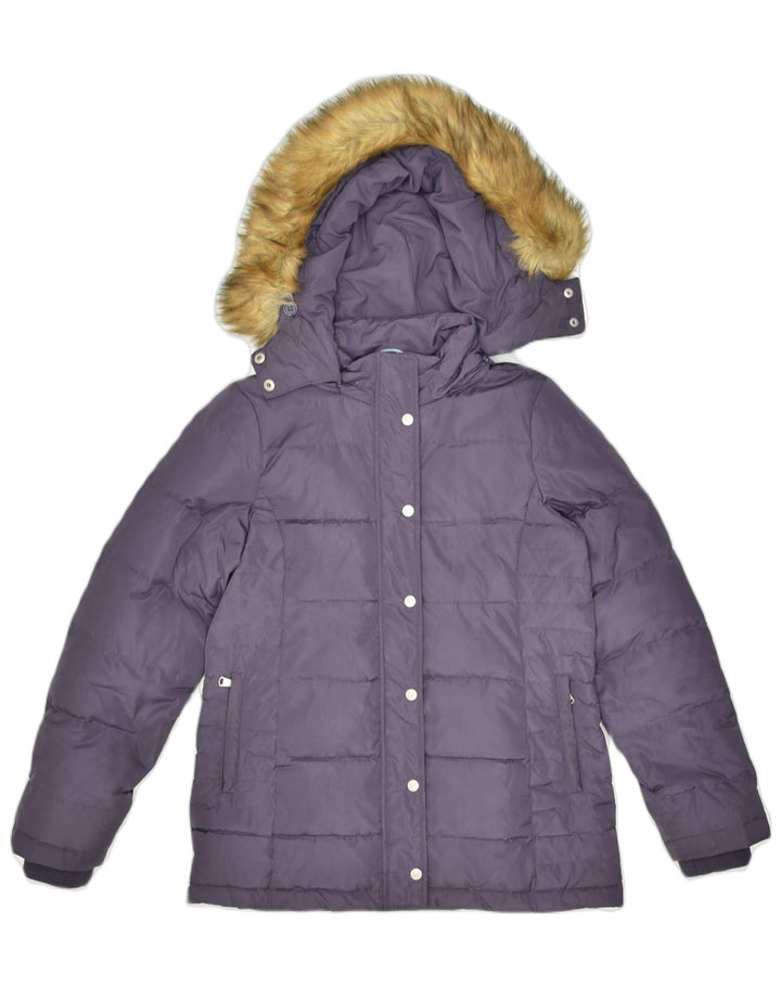 CREW CLOTHING Womens Hooded Padded Jacket UK 10 Small Purple Polyester | Vintage | Thrift | Second-Hand | Used Clothing | Messina Hembry 