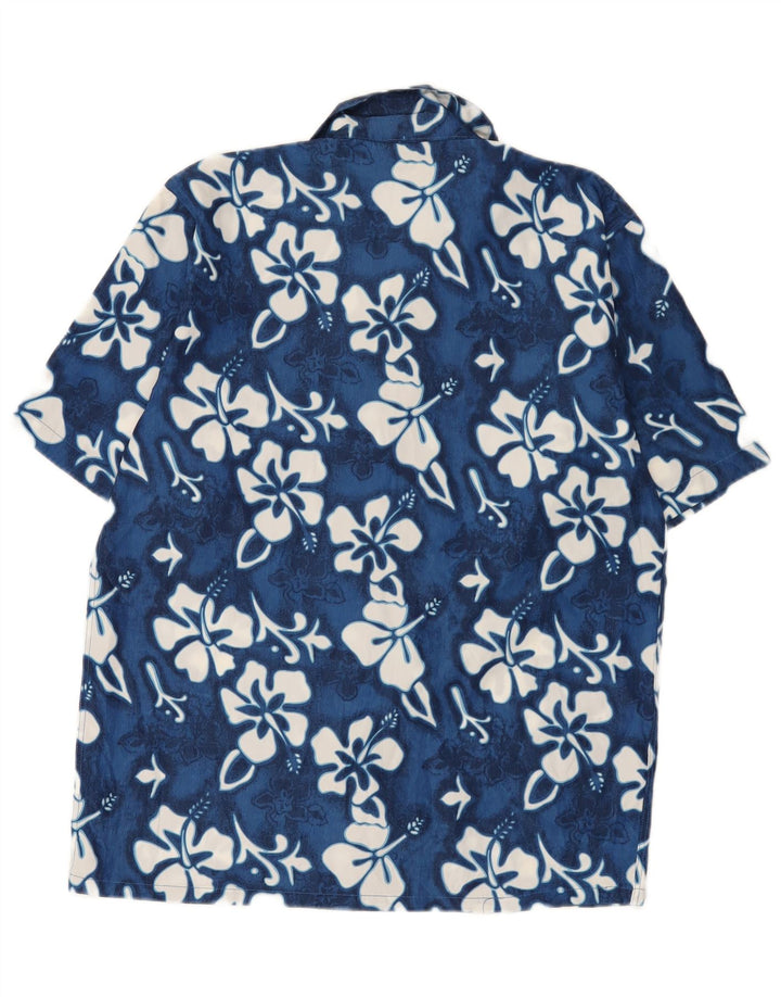Vintage Mens Short Sleeve Shirt Small Blue Floral Polyester