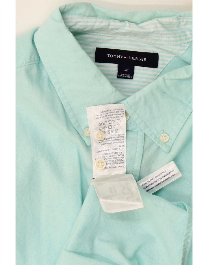 Tommy Hilfiger Mens Shirt Large Turquoise Cotton