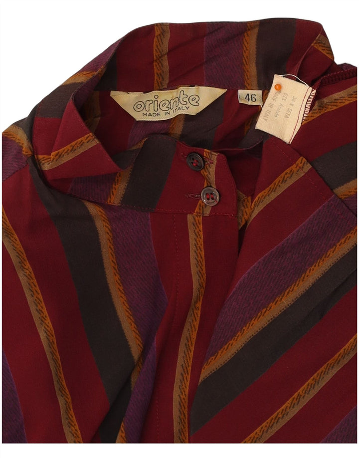 VINTAGE Womens Shirt Blouse IT 46 Large Burgundy Striped Silk