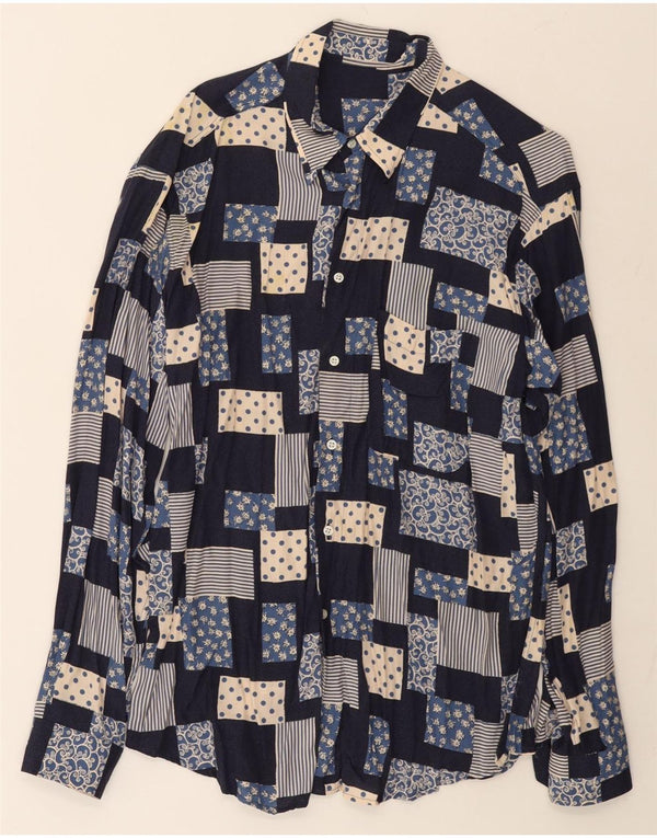 Vintage Mens Shirt Large Navy Blue Patchwork
