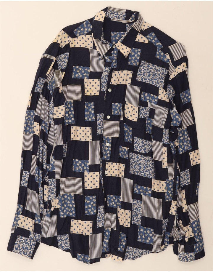 Vintage Mens Shirt Large Navy Blue Patchwork