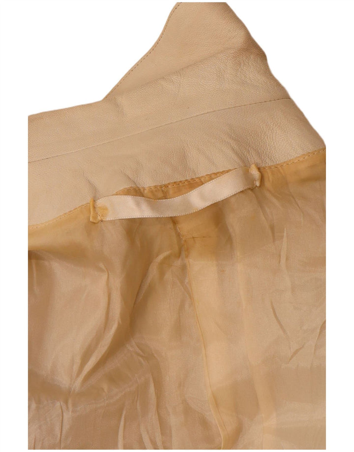 Vintage Womens Double Breasted Leather Blazer Jacket UK 12 Medium Beige