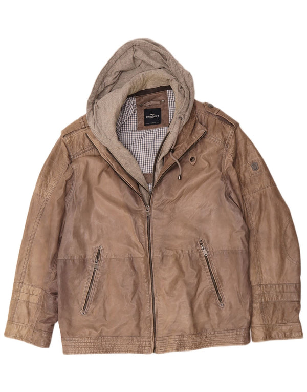 Engbers Mens Hooded Leather Jacket UK 40 Large Brown