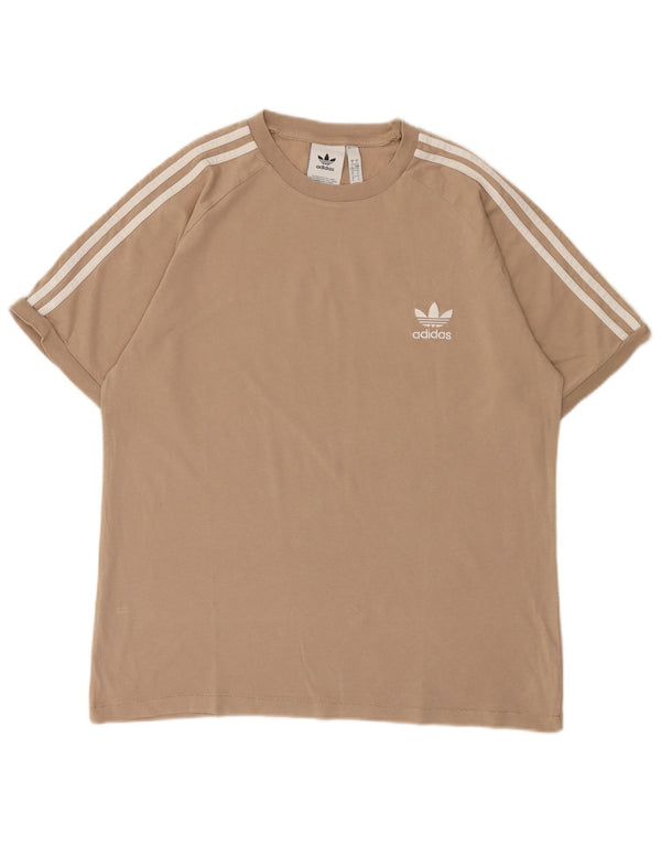 Adidas Mens T-Shirt Top Large Beige Cotton