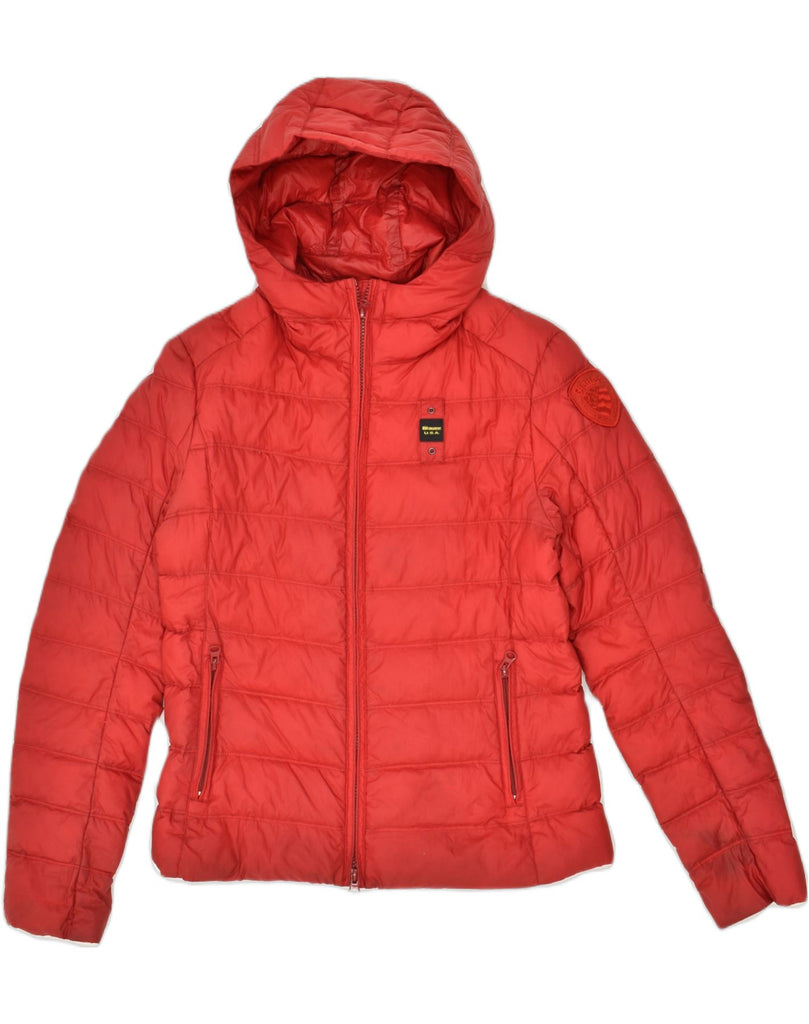 BLAUER Womens Hooded Padded Jacket UK 10 Small Red Polyamide | Vintage Blauer | Thrift | Second-Hand Blauer | Used Clothing | Messina Hembry 