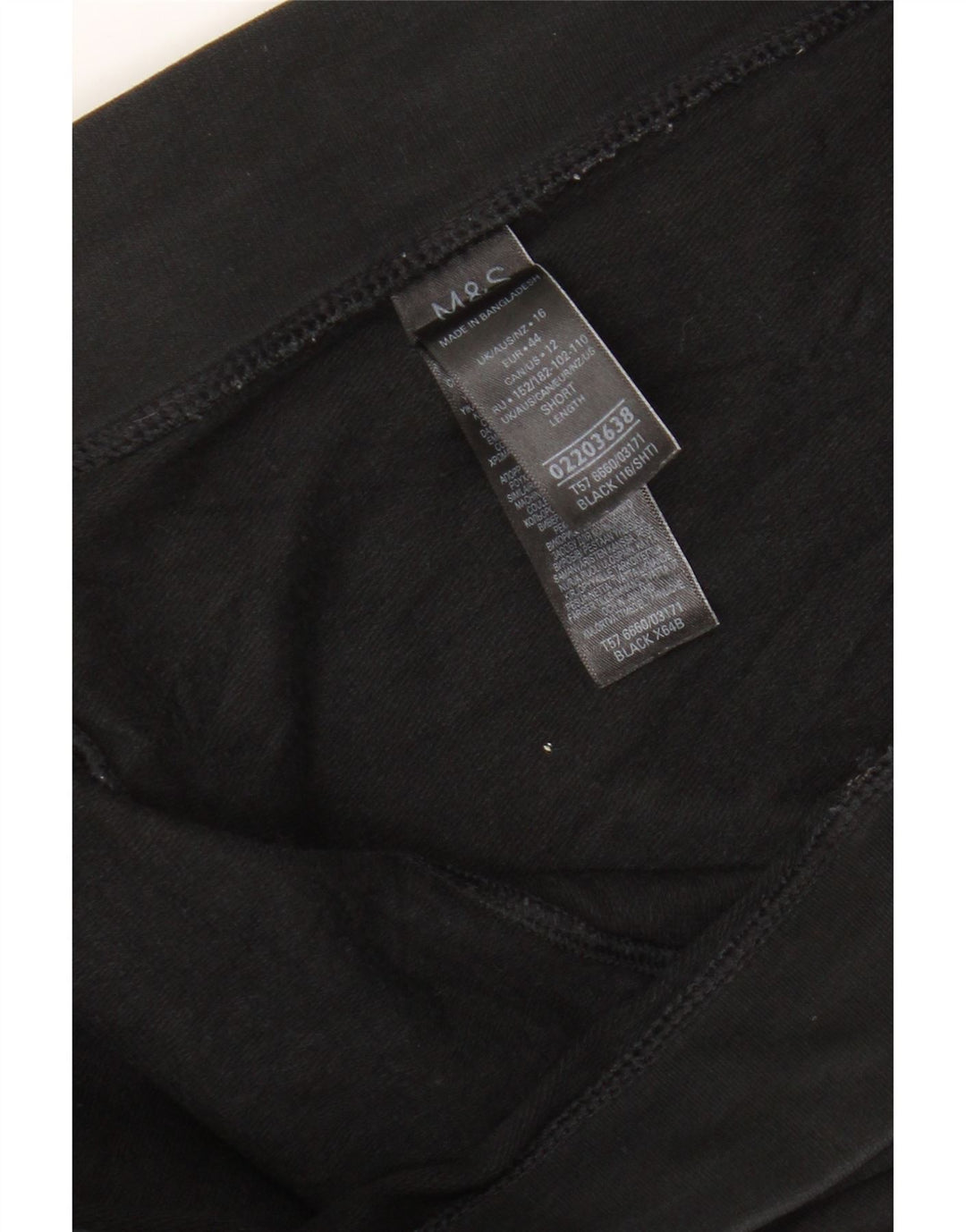 Marks & Spencer Womens Short Leggings UK 16 Large Black Cotton