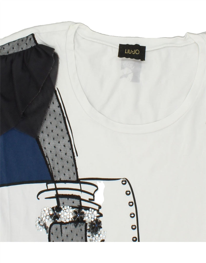 LIU JO Womens Graphic T-Shirt Top UK 10 Small White Colourblock | Vintage Liu Jo | Thrift | Second-Hand Liu Jo | Used Clothing | Messina Hembry 