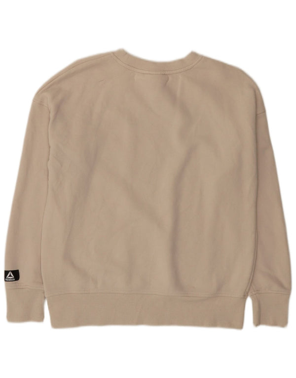 Reebok Womens Graphic Oversized Sweatshirt Jumper UK 6 XS Beige Cotton