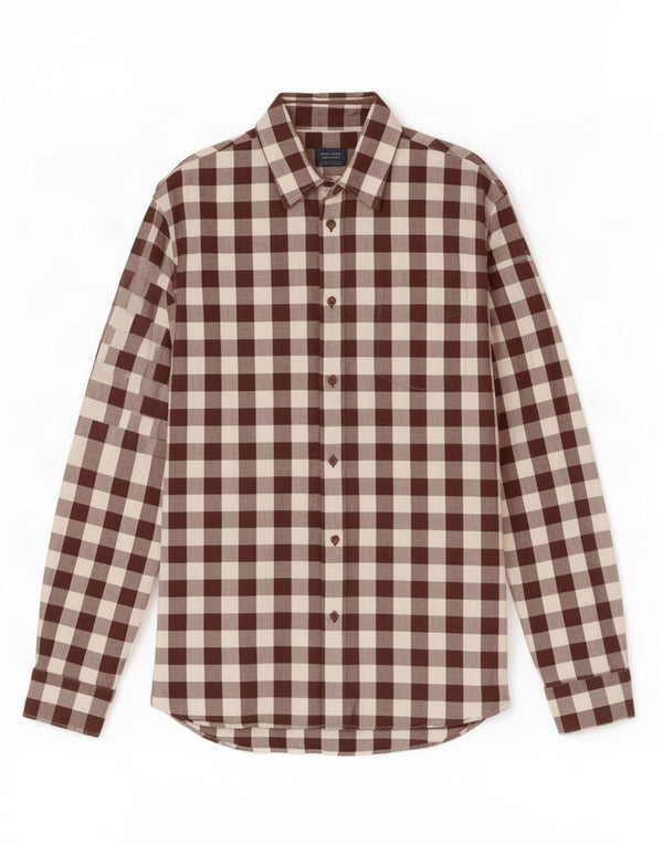 Zara Mens Slim Fit Shirt Large Brown Gingham