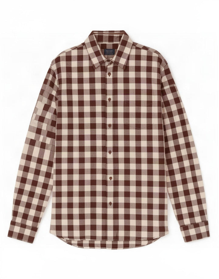 Zara Mens Slim Fit Shirt Large Brown Gingham