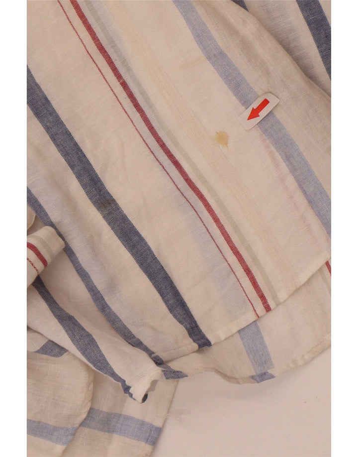 Lacoste Mens Short Sleeve Shirt Size 42 Large White Striped Linen