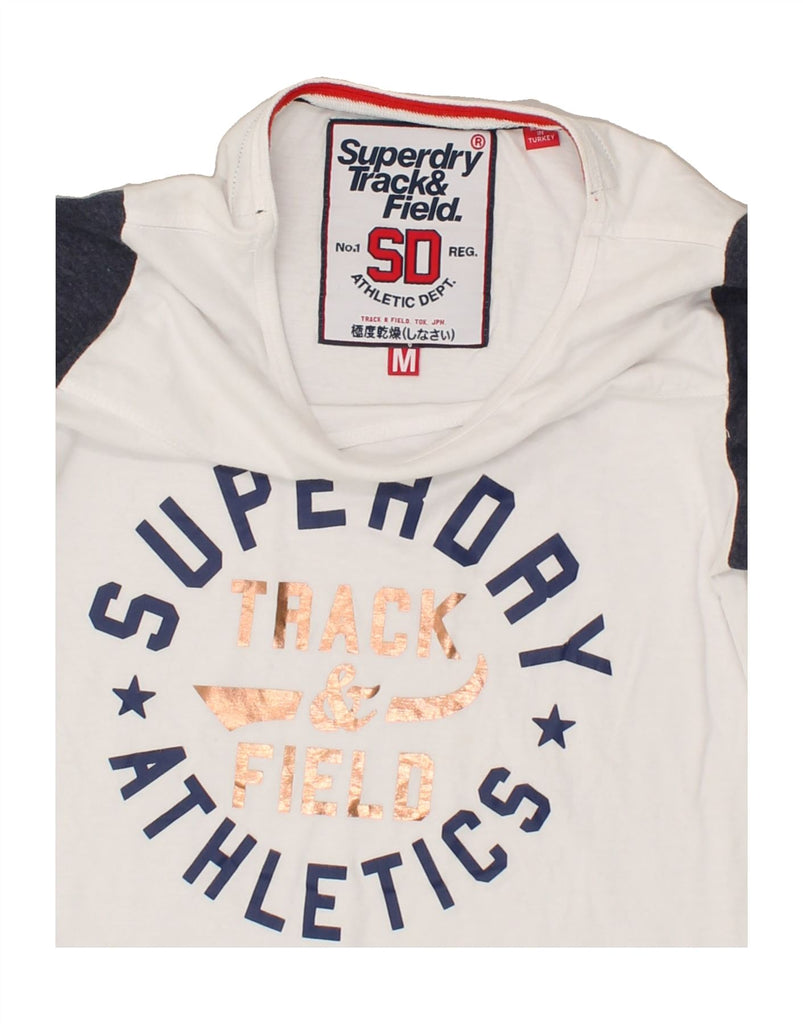 SUPERDRY Womens Track & Field Graphic T-Shirt Top UK 12 Medium White | Vintage Superdry | Thrift | Second-Hand Superdry | Used Clothing | Messina Hembry 