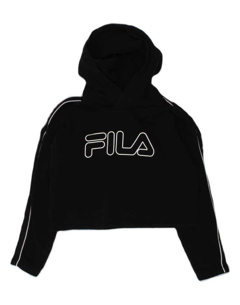 FILA Girls Crop Graphic Hoodie Jumper 9-10 Years Black Cotton | Vintage Fila | Thrift | Second-Hand Fila | Used Clothing | Messina Hembry 