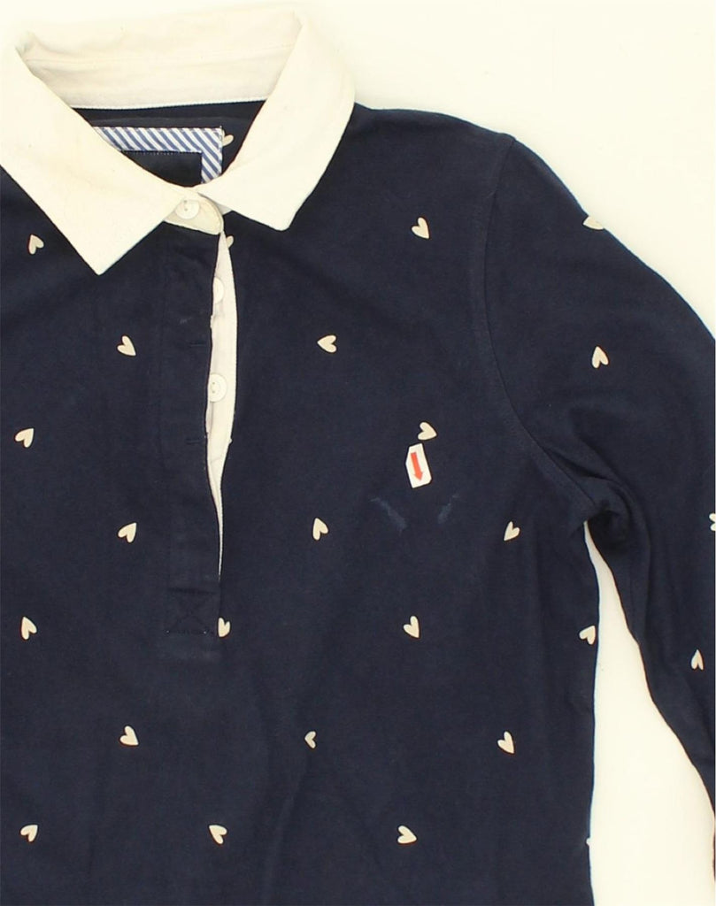 CREW CLOTHING Womens Long Sleeve Polo Shirt UK 8 Small Navy Blue Spotted | Vintage Crew Clothing | Thrift | Second-Hand Crew Clothing | Used Clothing | Messina Hembry 