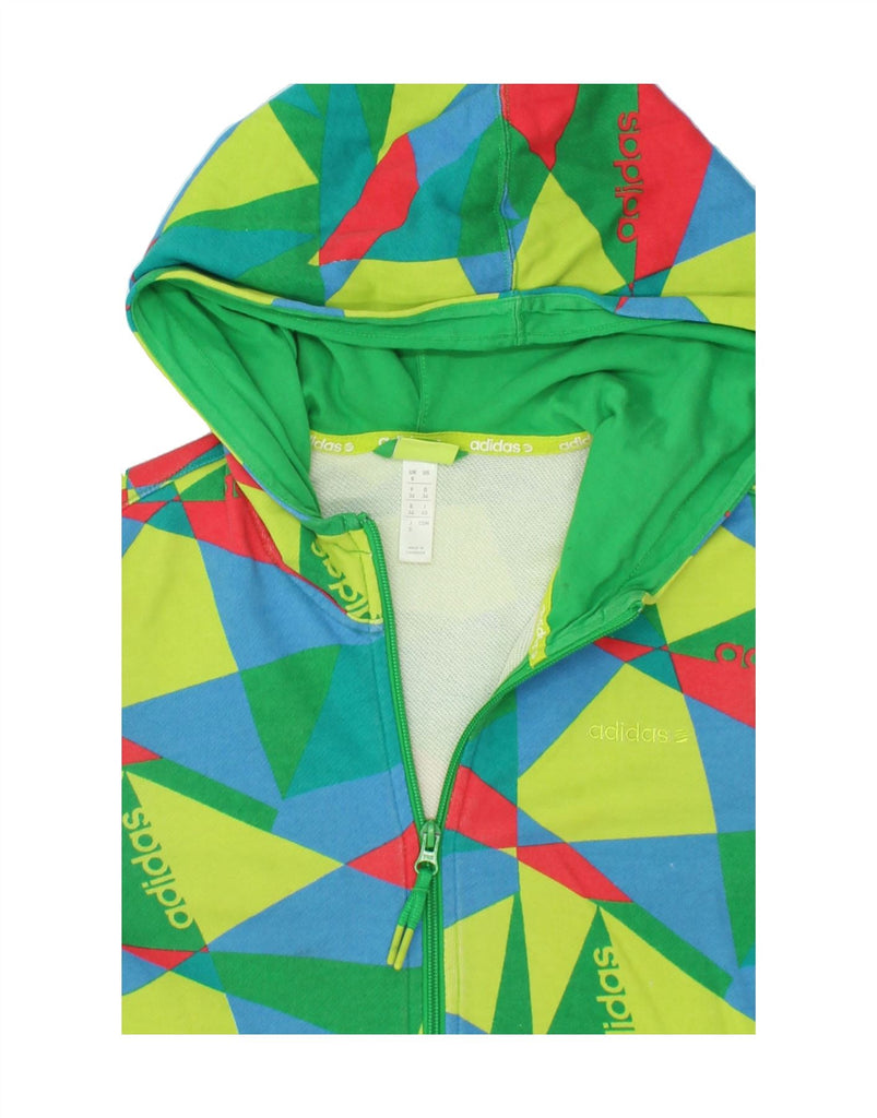 ADIDAS Womens Zip Hoodie Sweater UK 8 Small Green Geometric Cotton | Vintage Adidas | Thrift | Second-Hand Adidas | Used Clothing | Messina Hembry 