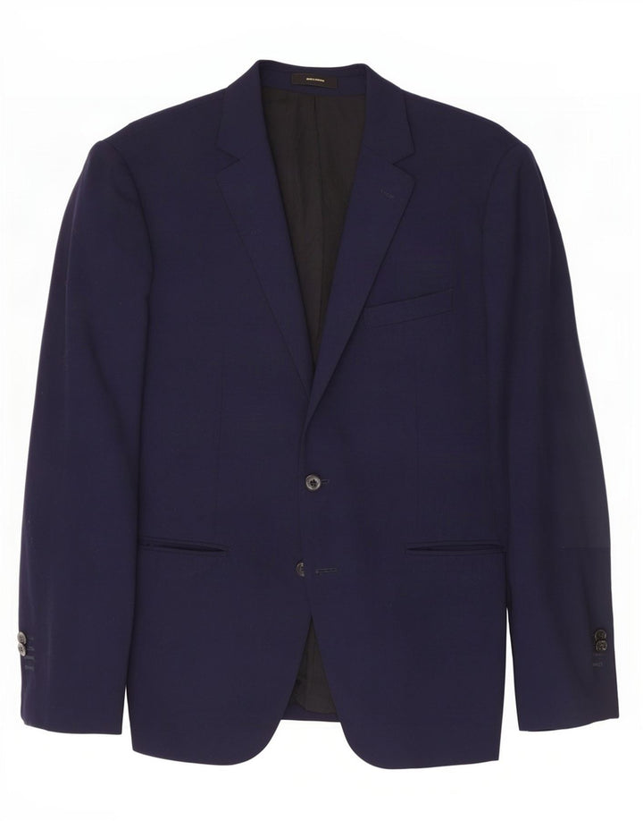 Massimo Dutti Mens 2 Button Blazer Jacket EU 54 XL Navy Blue Wool