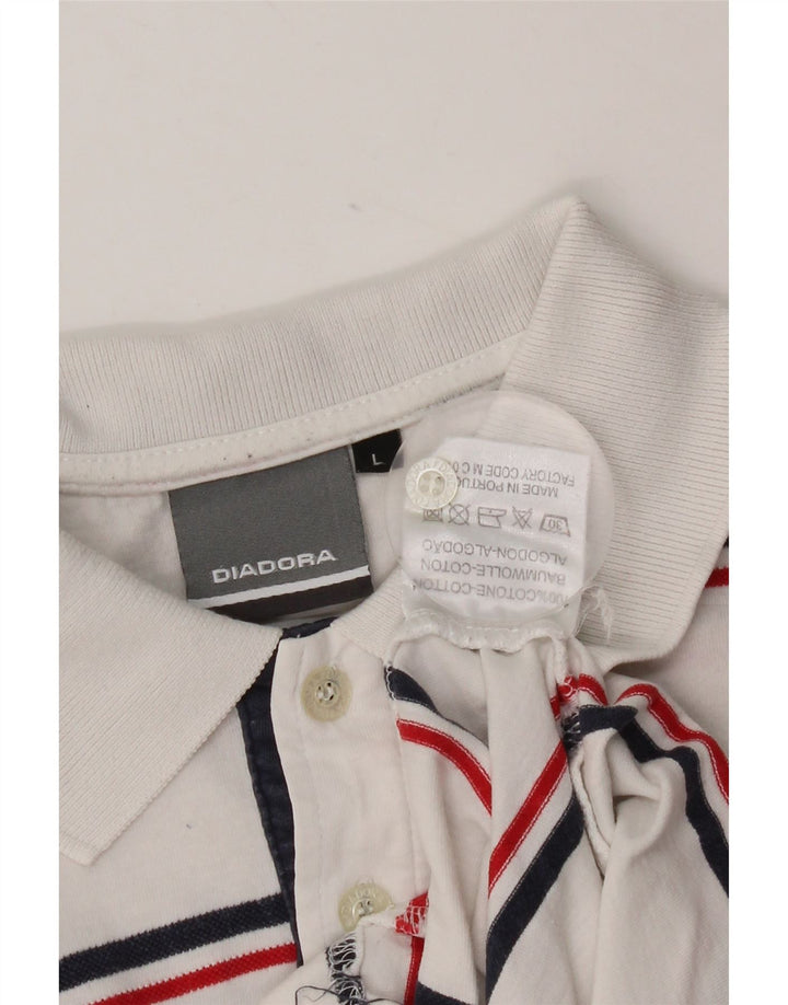 Diadora Mens Polo Shirt Large White Striped Cotton