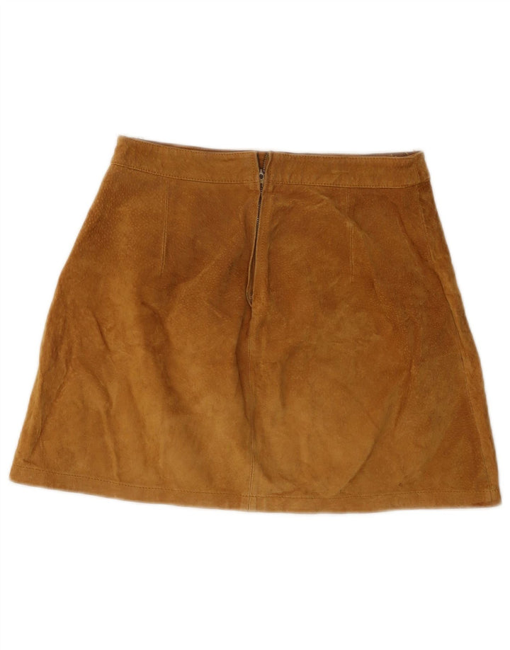 Stradivarius Womens Suede Mini Skirt EU 38 Small W28 Beige Leather