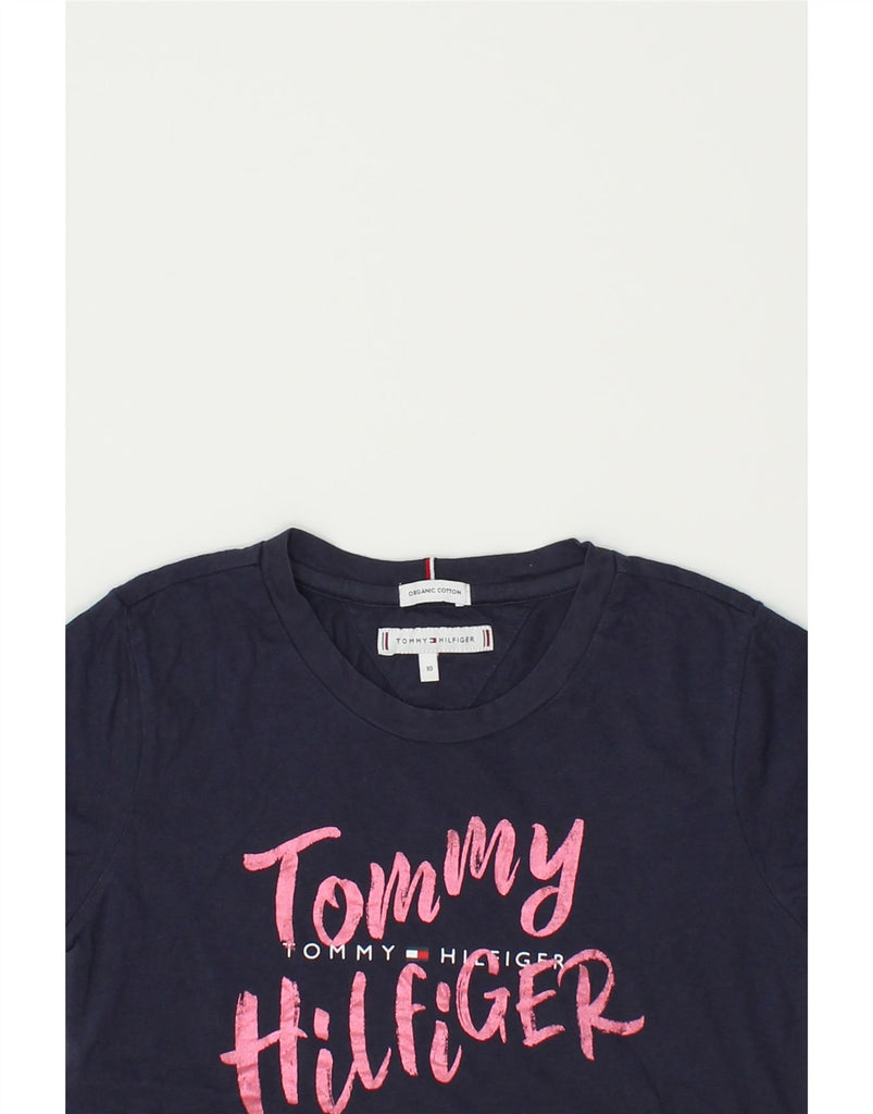 TOMMY HILFIGER Girls Graphic T-Shirt Top 9-10 Years Navy Blue Cotton | Vintage Tommy Hilfiger | Thrift | Second-Hand Tommy Hilfiger | Used Clothing | Messina Hembry 