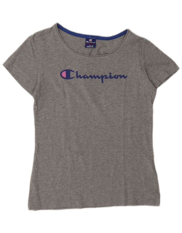 Champion Womens Graphic T-Shirt Top UK 12 Medium Grey Cotton