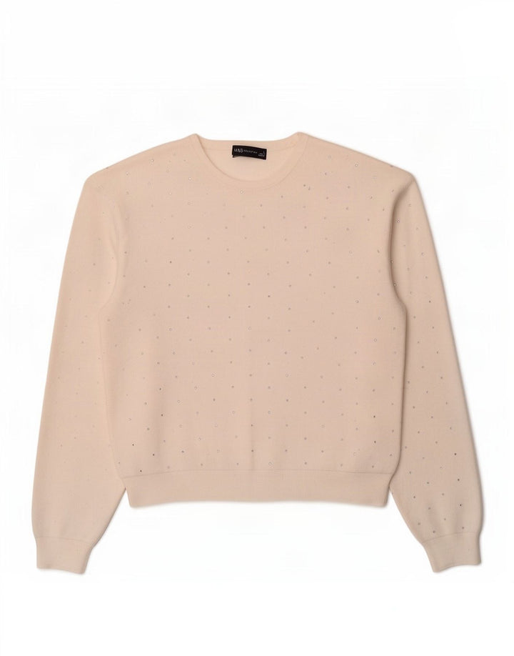 Marks & Spencer Womens Crew Neck Jumper Sweater UK 16 Large White Spotted