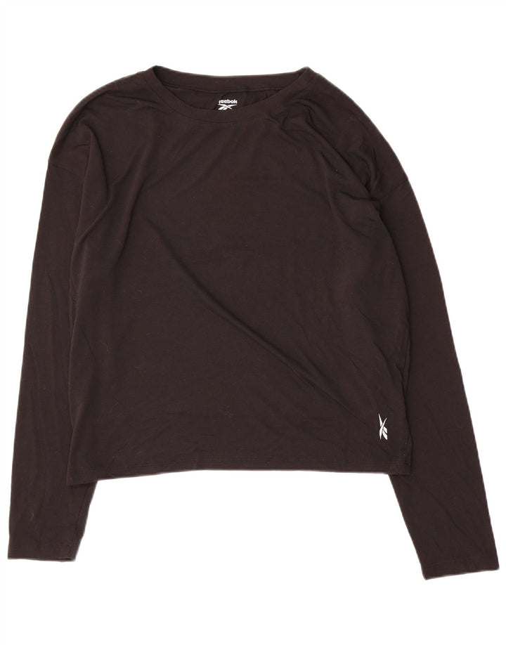 REEBOK Womens Crop Top Long Sleeve UK 12/14 Medium Black Polyester