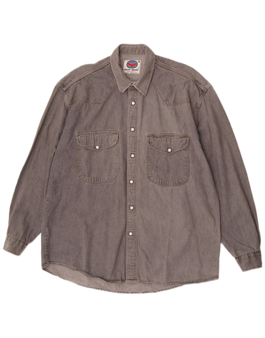Vintage Mens Denim Shirt XL Grey Cotton