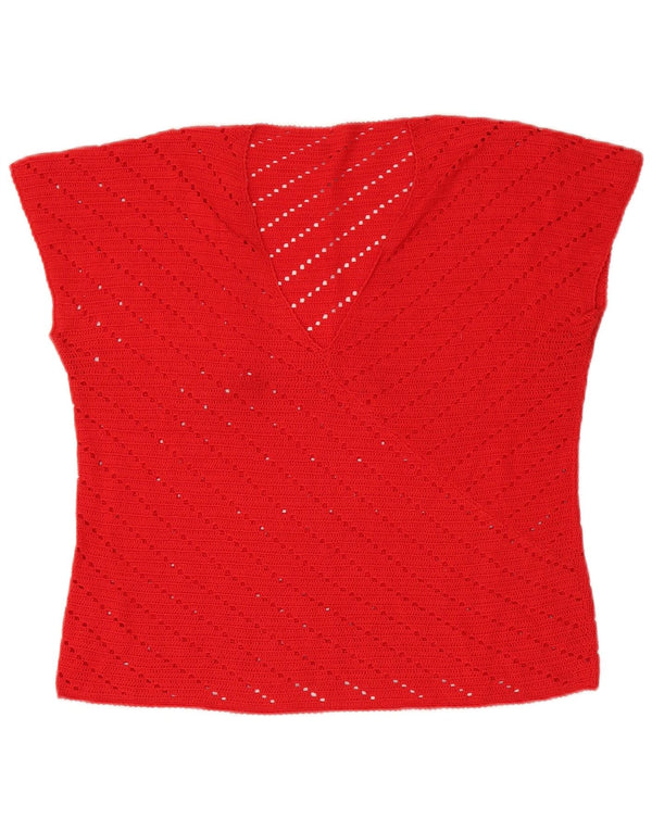 Vintage Womens Short Sleeve V-Neck Jumper Sweater UK 12 Medium Red