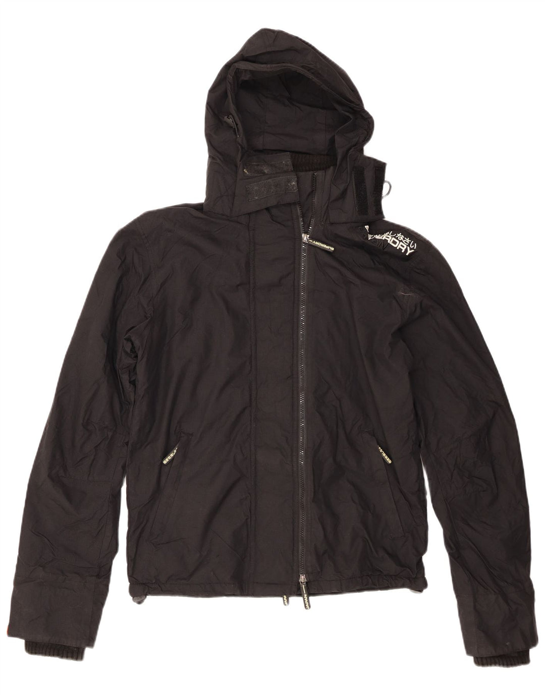Superdry Womens Graphic Hooded Windbreaker Jacket UK 14 Medium Black Nylon