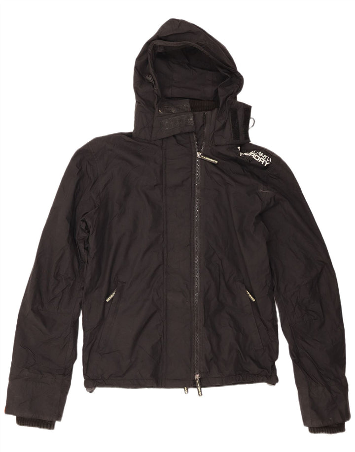 Superdry Womens Graphic Hooded Windbreaker Jacket UK 14 Medium Black Nylon
