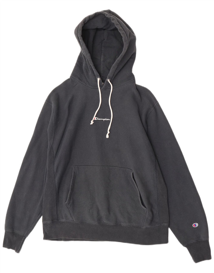 Champion Mens Hoodie Jumper Large Black Cotton