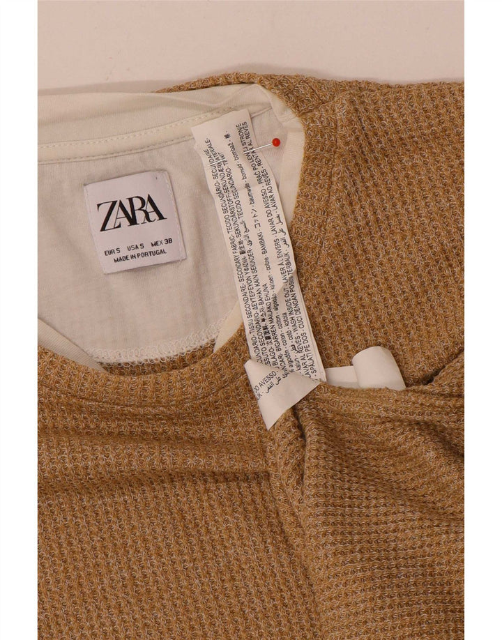 Zara Mens Top Long Sleeve Small Beige Cotton