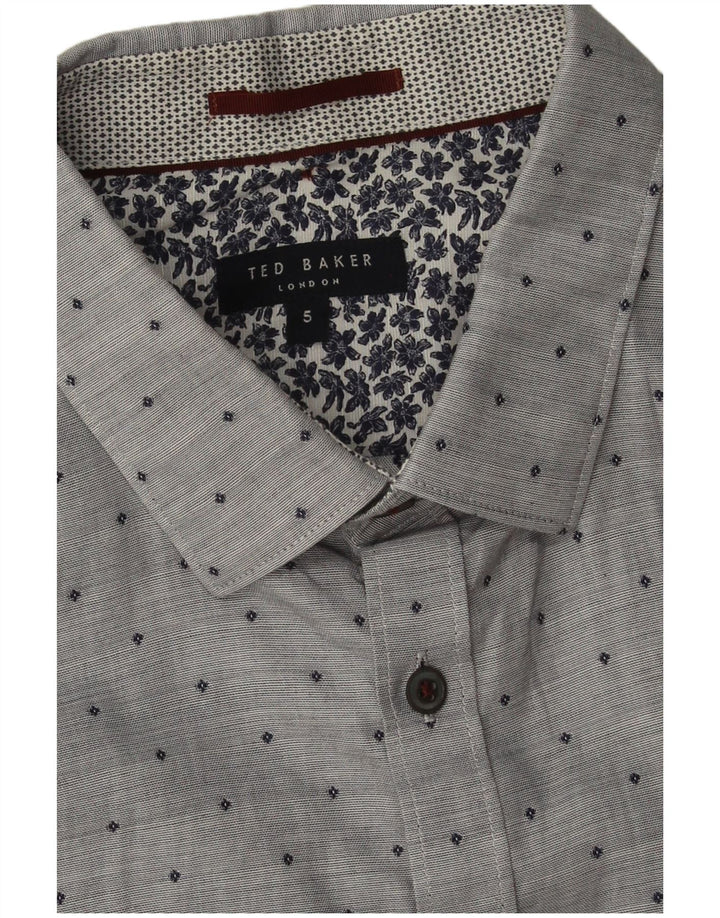 Ted Baker Mens Short Sleeve Shirt Size 5 XL Grey Spotted Cotton