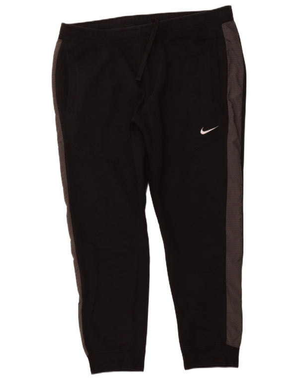 NIKE Mens Tracksuit Trousers Joggers 2XL Black Colourblock Cotton